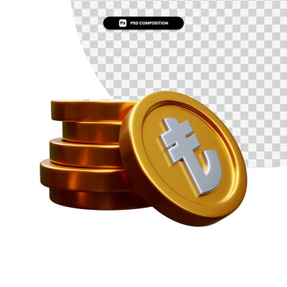 硬币一堆金币在3d渲染隔离渲染商业金融