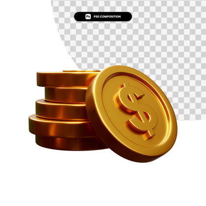 投资一堆金币在3d渲染隔离金融商业渲染