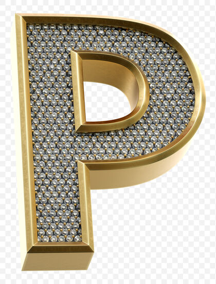 字母表豪华的金色字母与钻石字母p隔离三维渲染图像魅力三维奢侈品