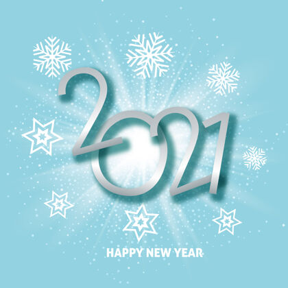 2021新年快乐背景与星爆和雪花设计星星新年快乐卡片