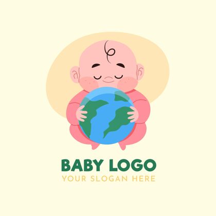 Baby详细的婴儿标志与地球LogoSymbolBranding