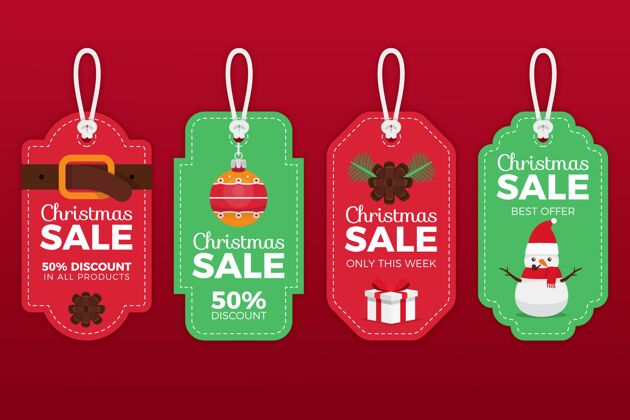 收藏平面设计圣诞销售标签收集传统圣诞节销售季节