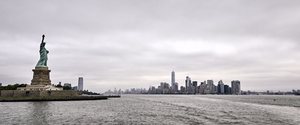 宗教纽约市令人惊叹的自由女神像全景照片摩天大楼形状脸