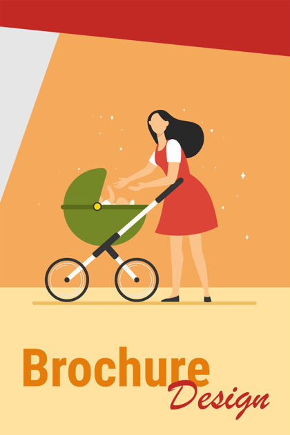 年轻新妈妈带着婴儿车散步妈妈在婴儿车里伸手抱着婴儿爱 母爱 育儿理念为横幅 网站设计或登陆网页婴儿车童年达到