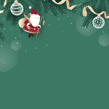 可爱绿色背景上的圣诞涂鸦圣诞老人圣诞快乐圣诞老人