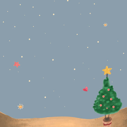 星星可爱的圣诞树在夜间背景节日装饰卡片