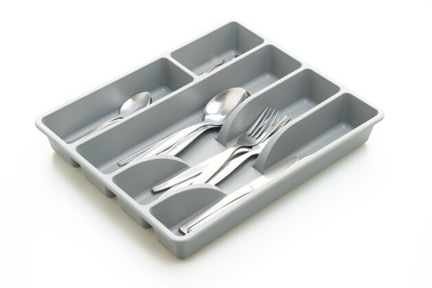 抽屉厨房里有餐具盒 用来放勺子 叉子 刀子勺子灰色组织者