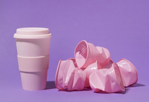 杯子粉红色可重复使用的塑料杯杯水平可重复使用的杯子环保