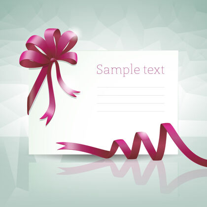 浪漫带有紫色蝴蝶结丝带和示例文本的空白礼品卡纸张信息礼物