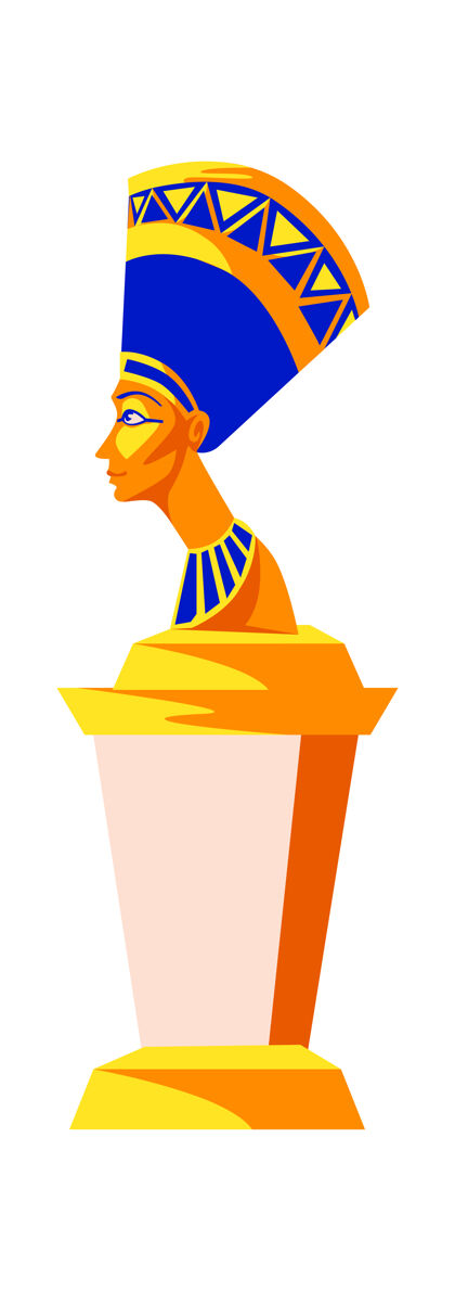 埃及尼弗提提雕像 古埃及女王后法老 卡通矢量插图王冠女人金字塔