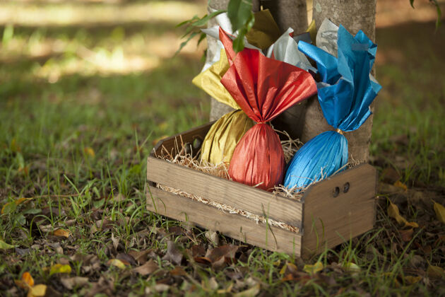 传统一篮子巴西东方人的蛋在树下蛋礼品庆典
