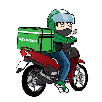 滑板车送货员骑摩托车卡通送货员卡通摩托车