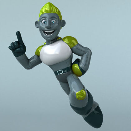 绿色有趣的绿色机器人-三维角色智能人物未来