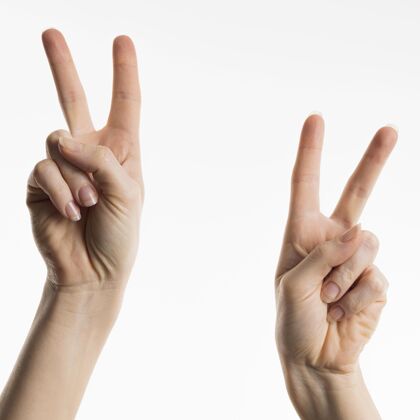 抓住显示和平标志的手的正面图展示炫耀项目